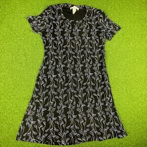 VTG Ronni Nicole by Ouida Black Floral Rhinestones Slinky Fit & Flare Dress SZ12